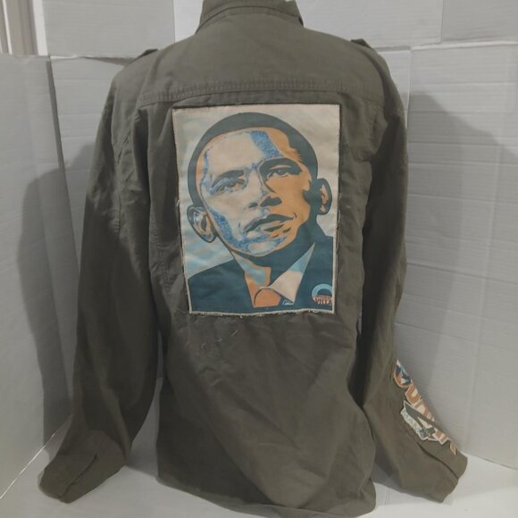 Point Zero Military Green Obama Patches Shirt/Jacket size XL. - Picture 12 of 14